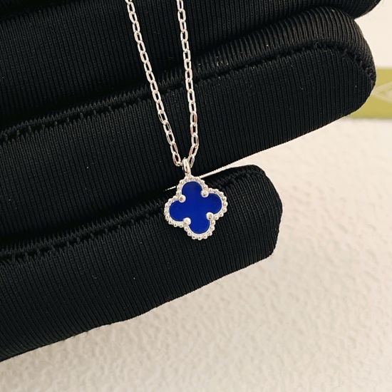 Van Cleef & Arpels VCA Silver Mini Blue Mother of Pearl Necklace