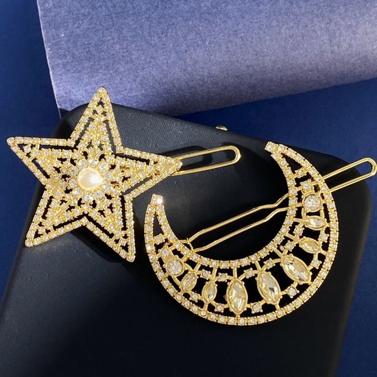 Christian Dior CD Sparkly Zircon Star Moon Hair Clips