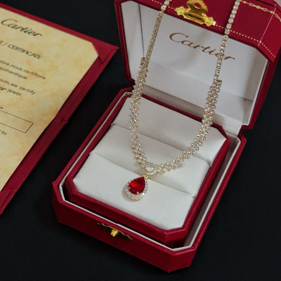 Cartier Ruby Diamond Inlaid Necklace Exquisite Jewelry