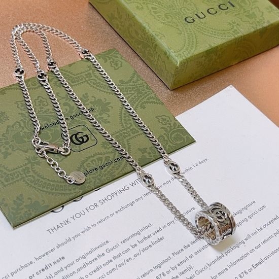 Gucci Silver Polished Double Pattern Necklace