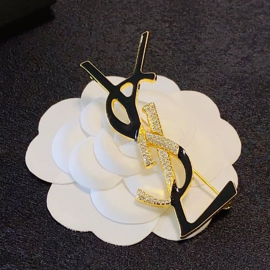 Yves Saint Laurent YSL Rhinestone Black Brooch Elegant Accessory