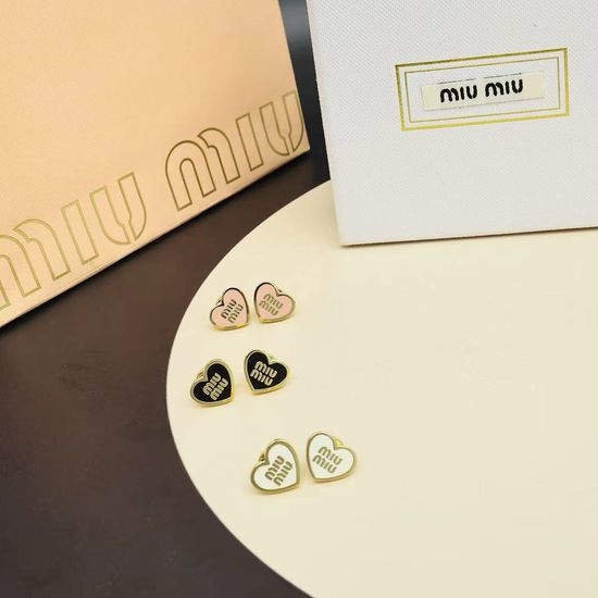 Miu Miu Heart Shaped Enamel Stud Earrings