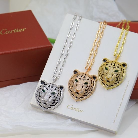 Cartier Tiger Head Pendant Long Necklace Jewelry