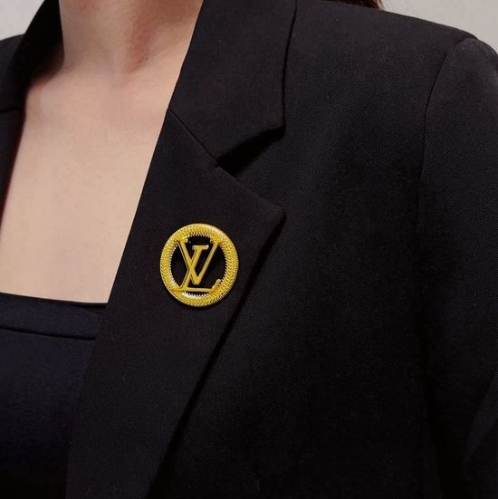 Louis Vuitton LV Vintage Gold Rhinestone Letter Brooch
