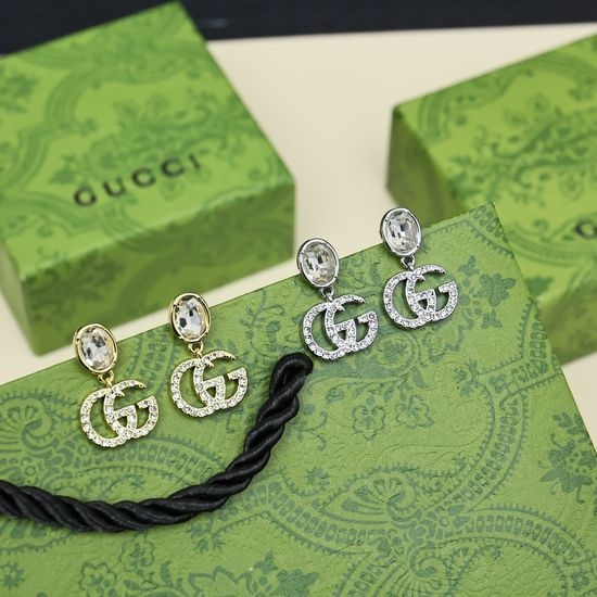Gucci Full Rhinestone Letter Stud Earrings