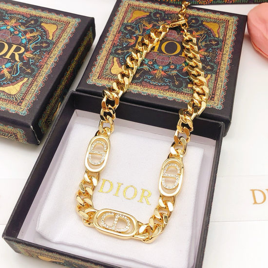 Christian Dior CD Diamond Encrusted Overlap Necklace Bracelet Set