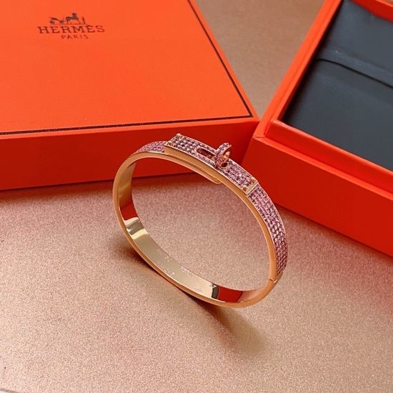 Hermes Diamond Inlaid Bangle Gold Plated Jewelry