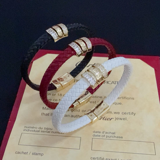 Cartier Diamond Inlaid Leather Rope Bangle
