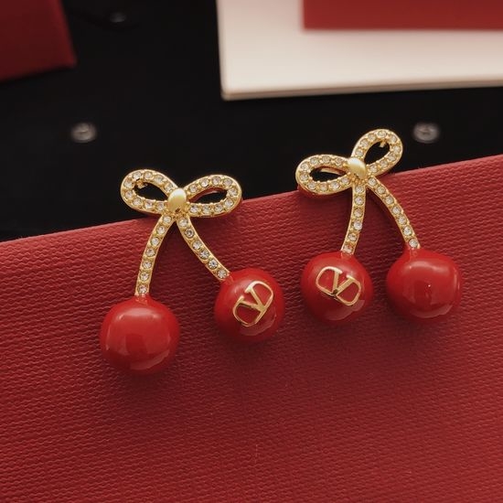 Valentino Red Cherry Bow Knot Stud Earrings