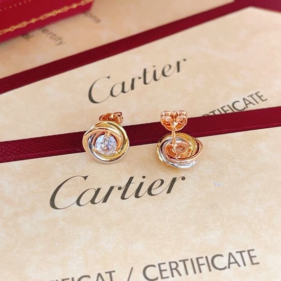 Cartier Twisted Three Tone Diamond Stud Earrings