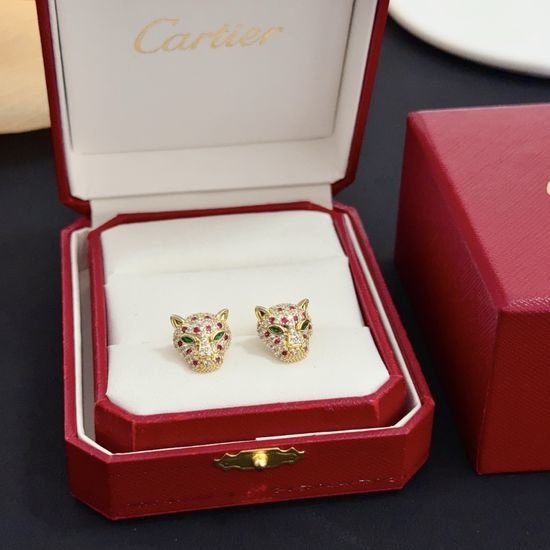 Cartier Leopard Head Diamond Inlaid Earrings