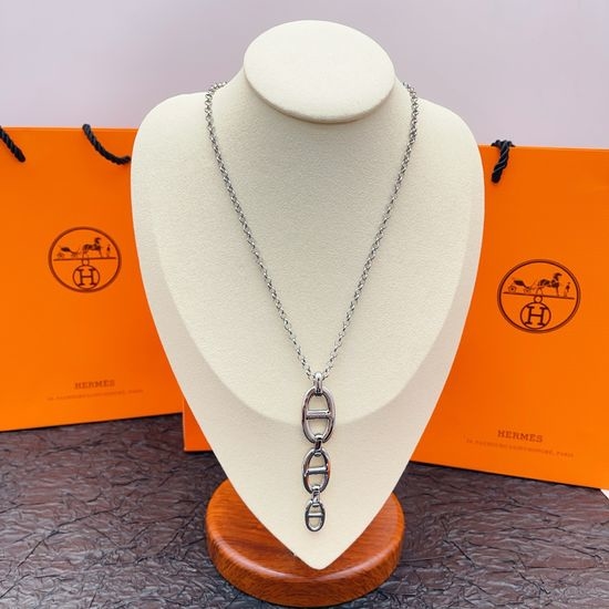Hermes Silver Tassel Pendant Necklace