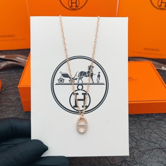 Hermes Pave Diamond Rose Gold Pig Nose Necklace