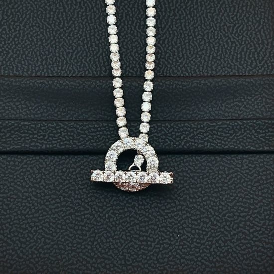 Hermes Silver Pavé Circular Pendant Necklace