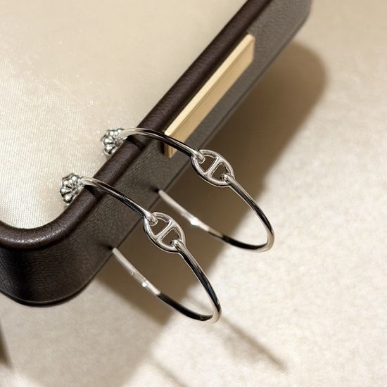 Hermes Sterling Silver Polished Hoop Earrings