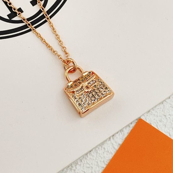 Hermes Rose Gold Full Diamond Bag Necklace