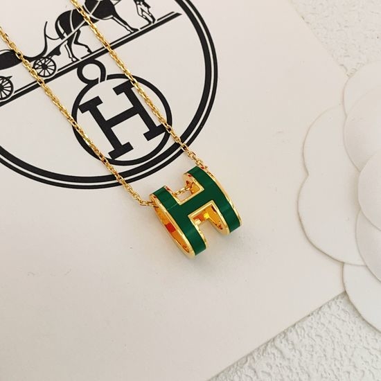 Hermes Green Enamel Gold Large Necklace