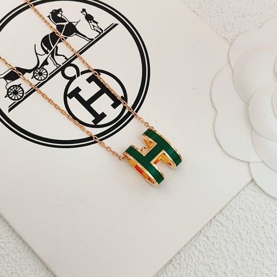 Hermes Green Enamel Rose Gold Large Necklace