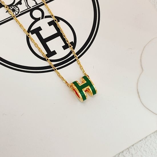 Hermes Green Enamel Gold Small Necklace