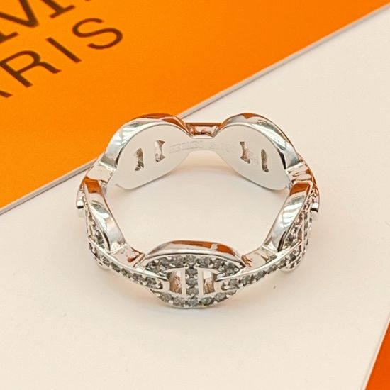 Hermes Diamond Inlaid Silver Ring