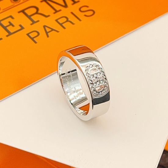 Hermes Polished Diamond Inlaid Silver Ring