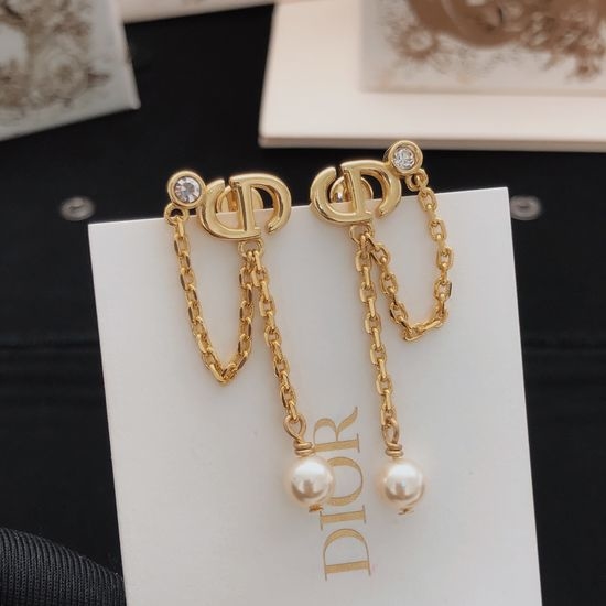 Christian Dior CD Pig Nose Tassel Brass Stud Earrings