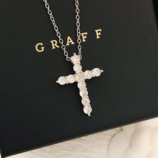 Fendi Silver Diamond Cross Necklace