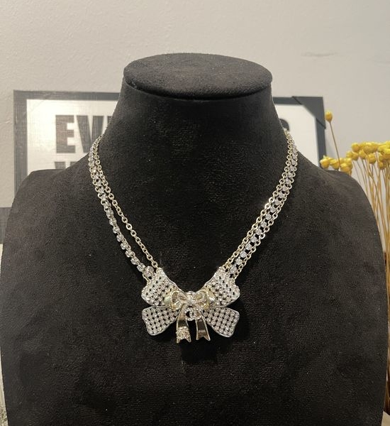 Chanel Bow Full Diamond Multi-layer Chain Necklace