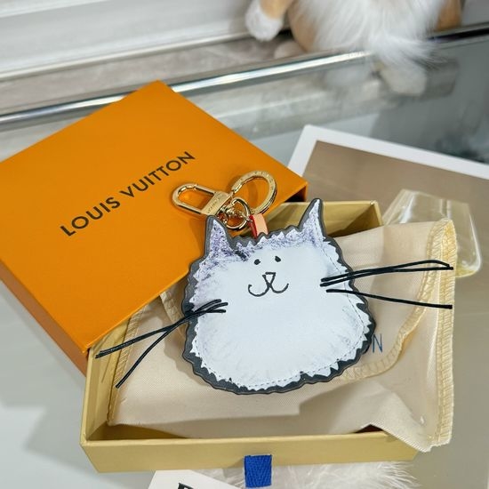 Louis Vuitton LV Cat Shaped Leather Key Chain Charm