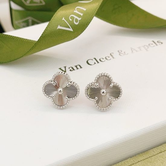 Van Cleef & Arpels VCA Silver Laser Clover Stud Earrings