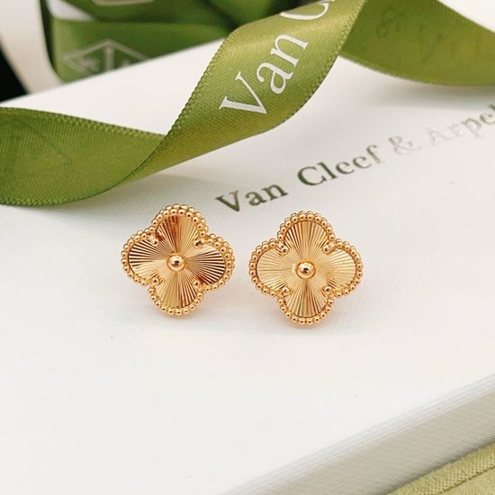 Van Cleef & Arpels VCA Brass Four Leaf Clover Rose Gold Earrings