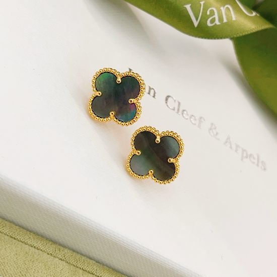 Van Cleef & Arpels VCA Grey Mother of Pearl Clover Earrings