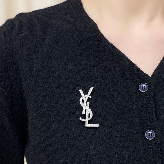Yves Saint Laurent YSL Sparkling Rhinestone Decor Multi Use Brooch