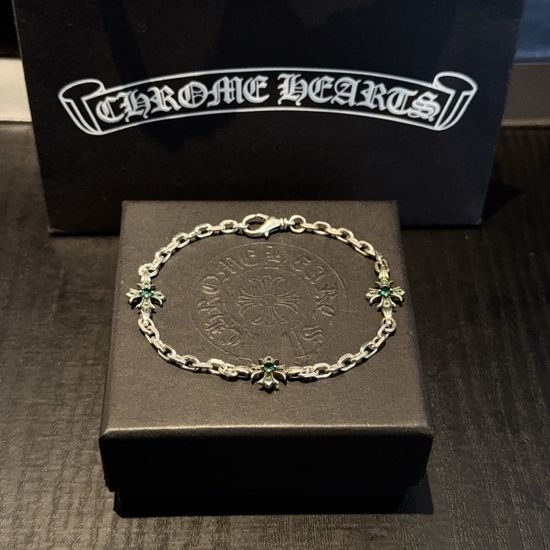 Chrome Hearts Green Zircon Cross Floral Bracelet