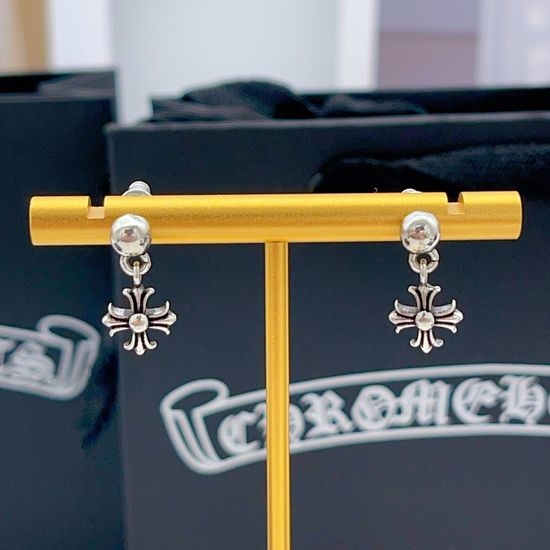 Chrome Hearts Silver Cross Tassel Stud Earrings