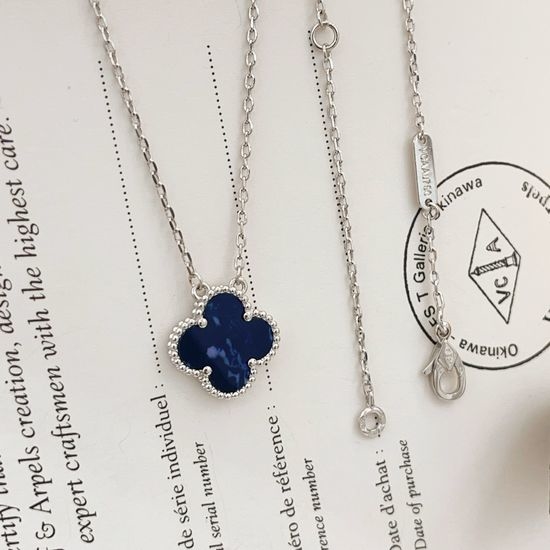 Van Cleef & Arpels VCA Dark Blue Mother of Pearl Clover Necklace