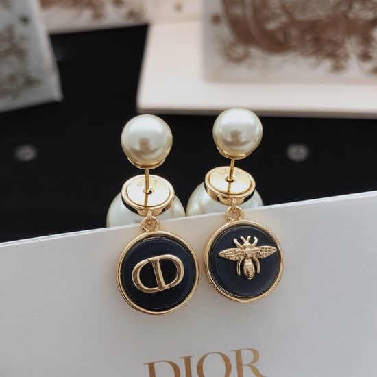 Christian Dior CD Dark Blue Round Bee Stud Earrings