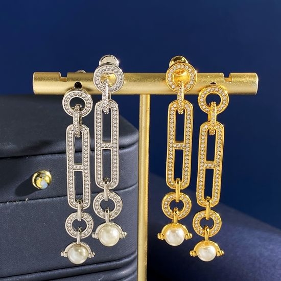 Hermes Pave Circle Pearl Drop Dangle Earrings