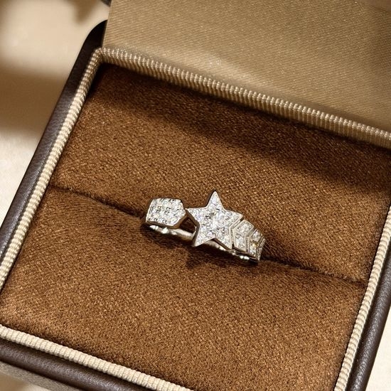 Chanel Pentagram Open Micro Pave Silver Ring