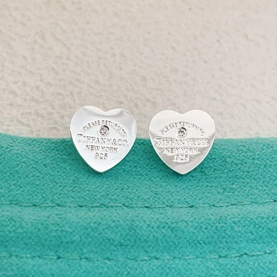 Tiffany & Co. Heart Polished Silver Stud Earrings