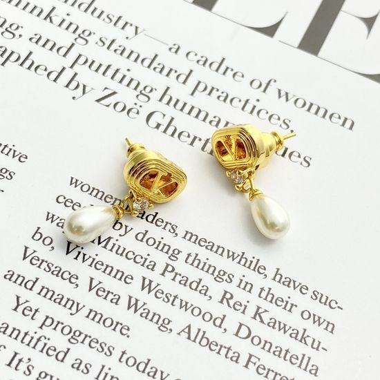 Valentino V Logo Pearl Drop Stud Earrings