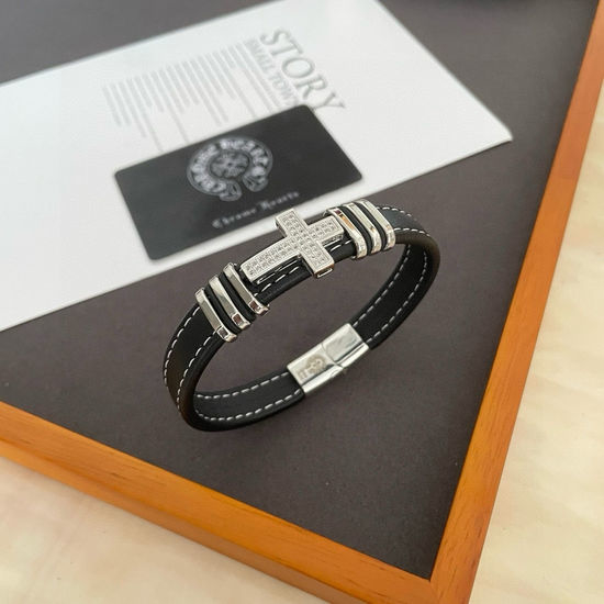 Chrome Hearts Vintage Diamond Cross Leather Cord Bracelet