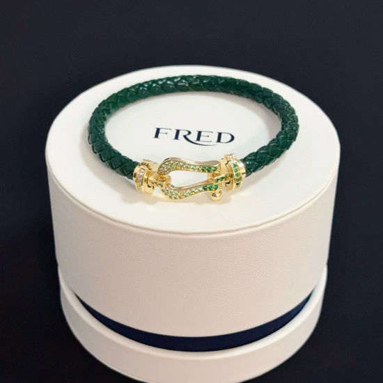 Fred Fred Full Diamond Horsebit Leather Bracelet