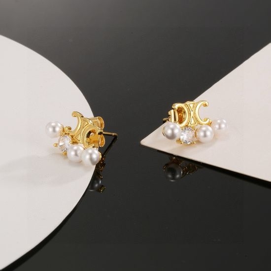 Celine Classic Pearl Gold Delicate Stud Earrings