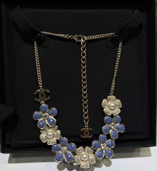 Chanel Golden Double C Denim Flower Necklace