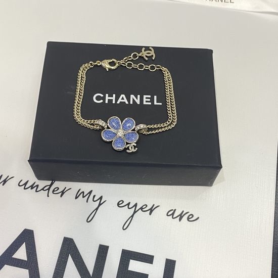 Chanel Blue Enamel Camellia Crystal Bracelet
