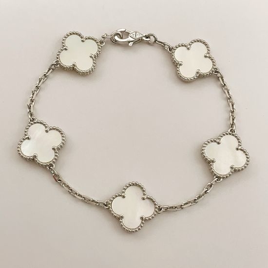 Van Cleef & Arpels VCA Silver Mother of Pearl Clover Bracelet