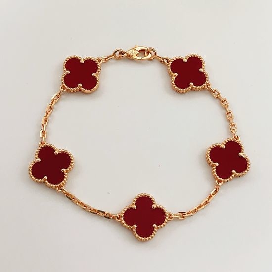 Van Cleef & Arpels VCA Red Shell Clover Five Flower Bracelet
