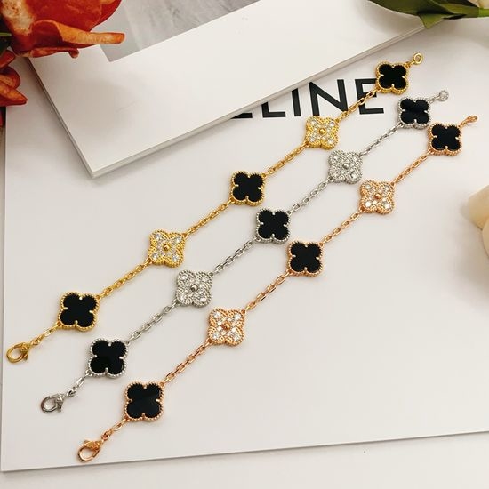 Van Cleef & Arpels VCA Diamond Inlaid Black Mother of Pearl Bracelet