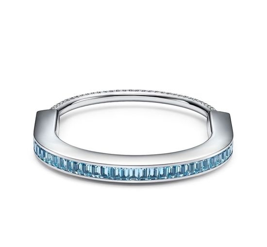 Tiffany & Co. Aquamarine U-lock Bangle Two-tone Diamond